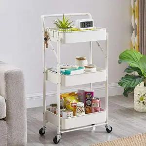 [RIZPICK]무조립 접이식 3단 트롤리 손잡이 이동식 선반 카트 팬트리수납
