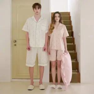 [lunaluz](신세계 사우스시티)커플 드마리 코튼 반소매 카라 투피스 잠옷