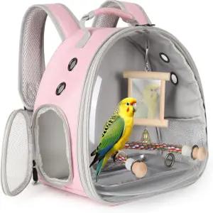 거울 스탠드 장난감이 있는 앵무새 여행용 캐리어 버블 윈도우 백팩 버드 농어가 휴대용 케이지 코카티용