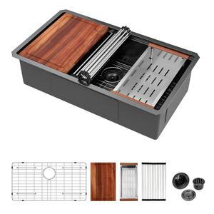 워크스테이션 16 게이지 33X19X9 언더마운트 인치 LOGMEY PVD 싱크 키친 33X19 스테인리스 스틸 블랙 33인치 원형 NANO 싱글 T304 모서리