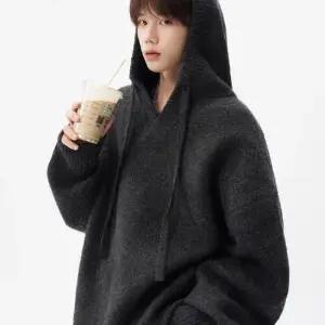 남성용 회색 니트 가을 점퍼 후드 카디건 꽃 커플 상의 패피3