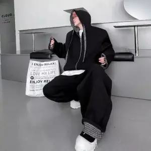 캐주얼 봄 남친 맨투맨 카디건 세트 루즈핏 체크 풀오버 후드 원픽1