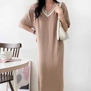 H스타일 OP)브이배색니트원피스 봄 여름 원피스 OPS 데일리 홈웨어 데이트룩