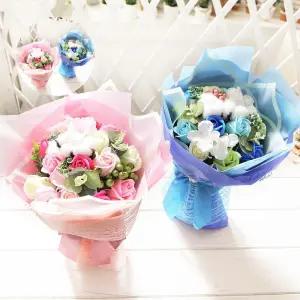 졸업식 코튼 비누장미 꽃다발(블루) 화이트데이 선물