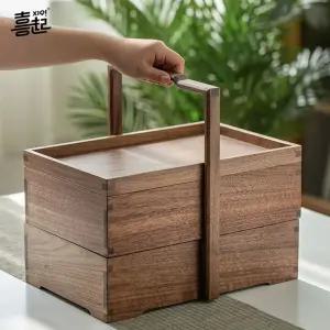 2단 원목 수납 보관함 다과함 다과상자 차도구 도시락통 찬합 티타임