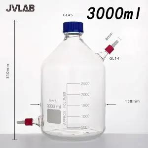 3000ml 고붕규산 유리 생물학적 병 실험실 산업용 스크류 캡 포함 사료 공급 및 샘플링용 JVLAB 시리즈