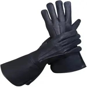 제네릭 글램트론 중세 르네상스 장갑 순수 램스킨 가죽 코스프레 건틀렛 긴 팔 커프 스몰 블랙