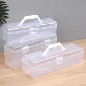 손잡이가있는 플라스틱 투명 보관 상자 학생 휴대용 마커 펜 홀더 케이스 미술 서예 도구