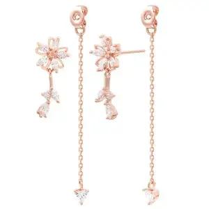 [NS홈쇼핑][미니아트] 14K 골드필드 핀 플로라 큐빅 꽃 체인 롱 드롭 스터드 귀걸이..[35857385]