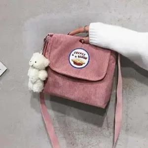 코듀로이 숄더백 곰돌이 키링 미니 골덴 크로스백 코듀로이가방