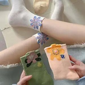 플라워 중목양말 3개 여성 데일리 패션 긴양말