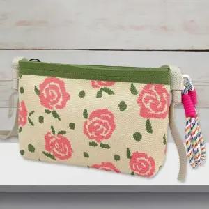 미니 니트 크로스 백 파우치 가방 아이보리 장미 여성가방