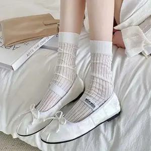 여성 시스루 골지 긴양말 얇은 양말 3개 여름 롱삭스