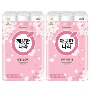 [롯데백화점]이카루스 [깨끗한나라] 벚꽃 로맨틱 3겹 천연펄프 화장지 27m (30롤X2팩)