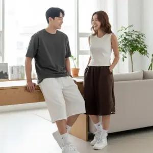 [옷자락]남자 여자 면혼방 스냅 캐주얼 무릎기장 반바지