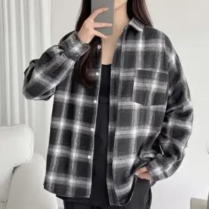 [옷자락]남자 여자 캐주얼 데일리 루즈핏 체크 긴팔 셔츠