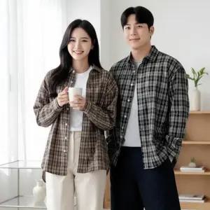 [옷자락]남자 여자 면혼방 클래식 체크 루즈핏 셔츠