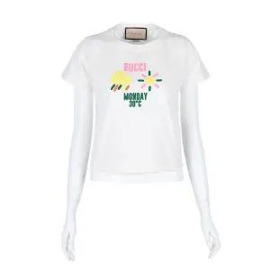 구찌 여성 코튼 크롭 반팔 티셔츠 화이트 768183 XJGDE 9088