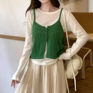 [옷자락]여자 데일리 시스루 긴팔 니트 베스트 세트