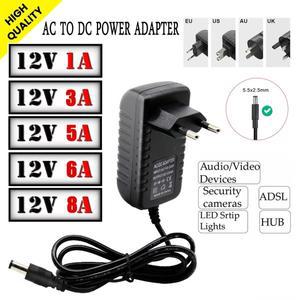 AC 110-240V에서 12V 8A로 변환하는 범용 전원 어댑터 충전기 EU 플러그 트랜스포머 LED 스트립 라이트용