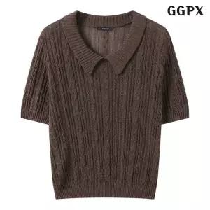 빈티지 케이블 카라 반팔 니트 GQBKT019D 1253155