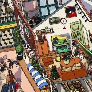 귀여운 레트로 거리 풍경 3D 올드타운 마켓 스티커 DIY 포켓 캐빈 장면 축제 선물