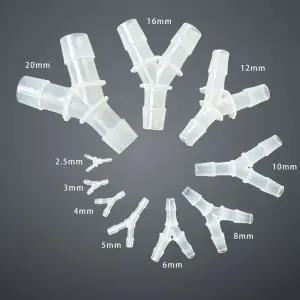 5Pcs Y 형 티 3 웨이 호스 커넥터 모양의 PP 플라스틱 가시 피팅 공기 물 흐름 분배기 무독성 무취 수족관