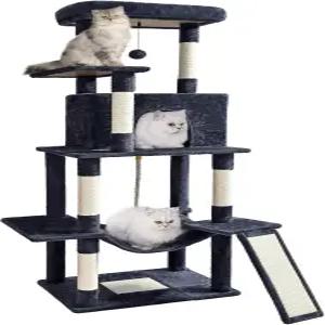 ABCPET 캣 트리 타워 63인치 실내 고양이용 멀티 레벨 시살 스크래치 포스트 콘도 해먹 댕글링 볼 및 놀 수