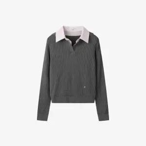 ZOOC 울 블렌드 레이어드 카라 슬림 니트 풀오버 GR V254KSK9321225862