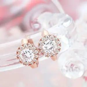 데일리귀걸이 골드필드 핀 큐빅 꽃 로즈골드 원터치 링 귀걸이 14K