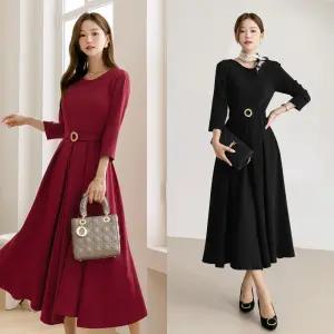 보헤타미 보트넥 벨트셋트 플리츠 원피스 빅사이즈/오피스룩/하객룩1189584