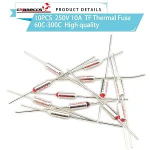 10개입 TF 열 퓨즈 RY 10A 250V 온도 60C 73C 75C 77C 100C 110C 130C 140C 172C 185C 192C 200C 216C 240C
