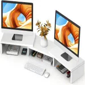 TAVR 가구 듀얼 모니터 스탠드 라이저 컴퓨터 2개 노트북 PC 프린터 TV 최대 43.3인치 길이 흰색