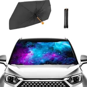 FADWER 퍼플 별이 빛나는 밤의 자동차 앞유리 선섀도 우산 57인치 x 31인치 재미있는 커버 자외선 및 열선