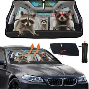 라쿤 자동차 앞유리 자외선 차단 우산 재미있는 접이식 창문 그늘막 커버 57 x 30인치