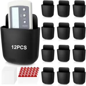 저우보트 12개 블랙 리모컨 홀더 벽걸이 자동 접착식 휴대폰 보관함 정리함