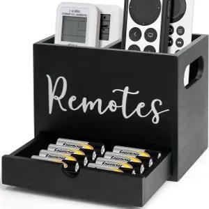 리모컨 홀더 2 슬롯 TV 및 서랍이 있는 책상 정리함 테이블용 캐디 침대용 나무 상자 거실용 미디어 보관함