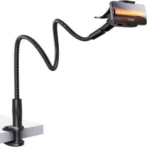 라미콜 구스넥 휴대폰 홀더 침대 나일론 브레이드 유연한 팔 38인치 전체 길이 360도 조절 가능한 클램프