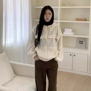 여자 루즈핏 프릴 기모 투웨이 후드 집업