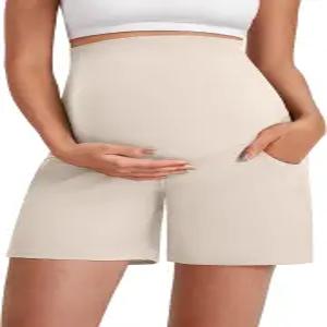 배 위에 주머니가 있는 G4프리 임산부 반바지 6인치 임신 요가 바지 운동