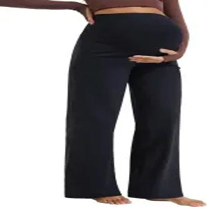 MathCat 여성 임산부 바지 배 위 와이드 레그 요가 작업복 드레스 임신 라운지 신축성 부드러운