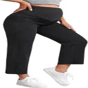 SHENHE 여성 임산부 청바지 오버 벨리 하이 웨이스트 로우 밑단 편안한 스트레치 진 데님 팬츠