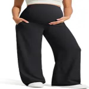 배에 주머니가 있는 G4Free 베어필 임부 드레스 요가 팬츠 신축성 작업 슬랙 임신 와이드 레그 캐주얼