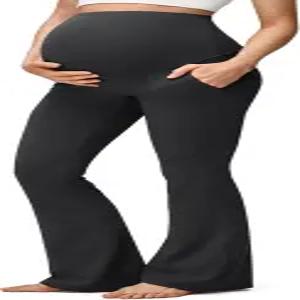 배 위에 주머니가 있는 G4Free 베어필 임부 플레어 레깅스 직장용 임신 캐주얼 드레스 바지