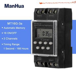 ManHua MT16G-3a 전자 프로그래밍 가능 시간 스위치 220VAC 25A 3 채널 디지털 타이머 릴레이 Din 레일 마