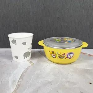 유아식기 스텐공기 논슬립 밥그릇 투명뚜껑 아동식기