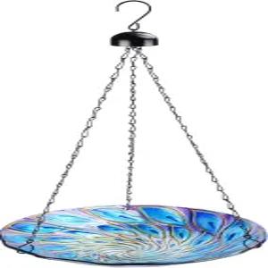 정원 장식을 위한 VCUTEKA 매달린 새 목욕 야외 유리 공작 모이통