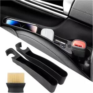 VKQTS 2팩 카시트 갭 필러 정리함자동차 인테리어 브러시 포함 휴대폰/키 보관 슬롯이 있는 안티드롭
