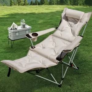 접이식 리클라이너 휴대용 캠핑 의자 조절 가능한 등받이 및 면 충전 시트 여행용 해변 낚시 야외