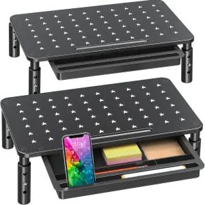 Zimiler 2팩 모니터 스탠드 라이저서랍 포함 컴퓨터 노트북 프린터를 위한 독특한 스타 메쉬가 있는 높이